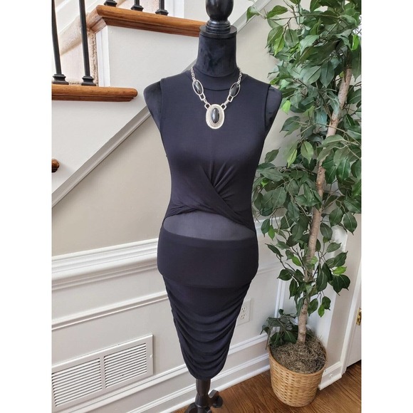 Fashion Nova Dresses & Skirts - Fashion Nova Women's Black Rayon Mock Neck Sleeveless Pencil Knee Length Dress S